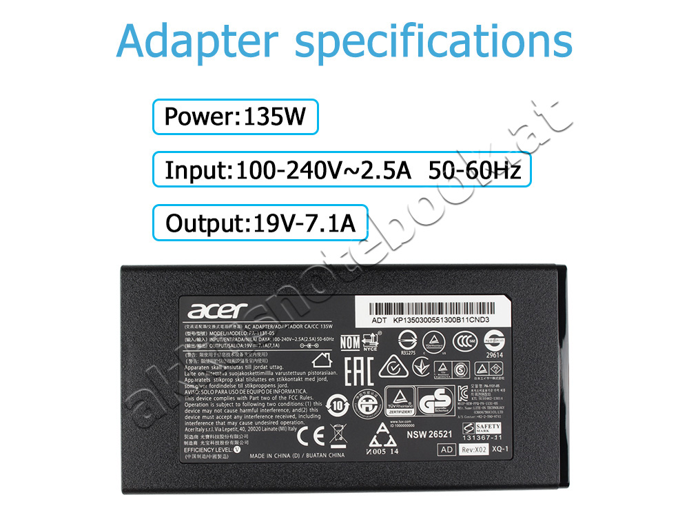 135w Acer Aspire 5 A517-51GP-51WV Netzteil Ladegerät