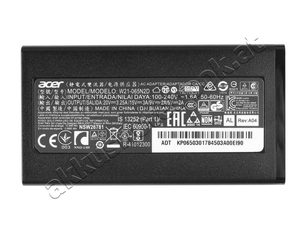 Original 65W USB-C Acer GP.ADT11.00C Netzteil Ladegerät + Kabel