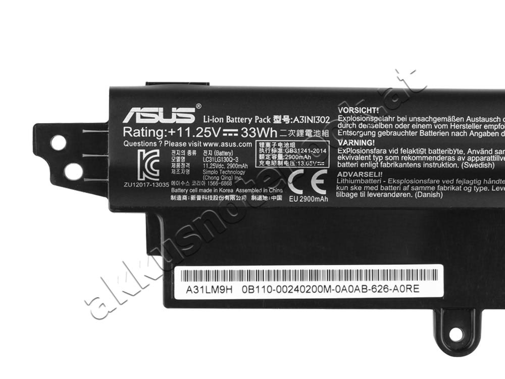 33wh Asus F200CA-CT135H F200CA-CT141H F200CA-CT142H Akku