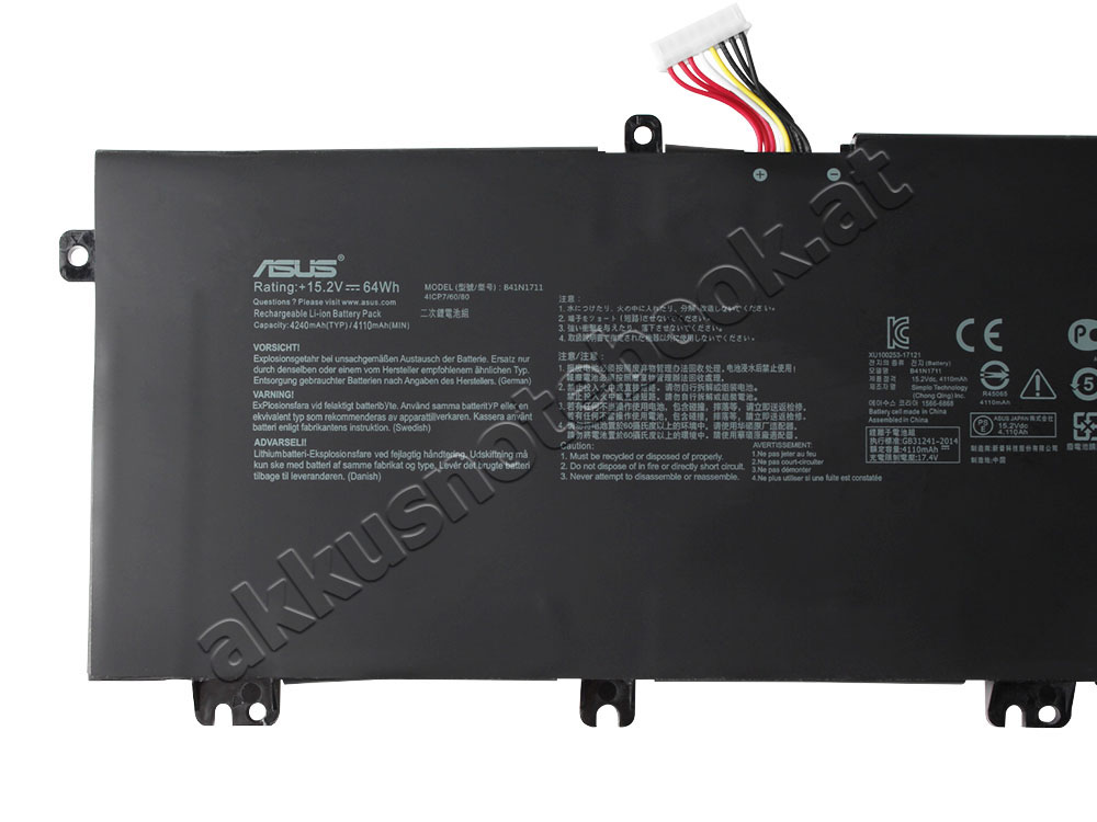 4110mAh 4240mAh 64Wh 4 Zellen Asus GL503VM Akku