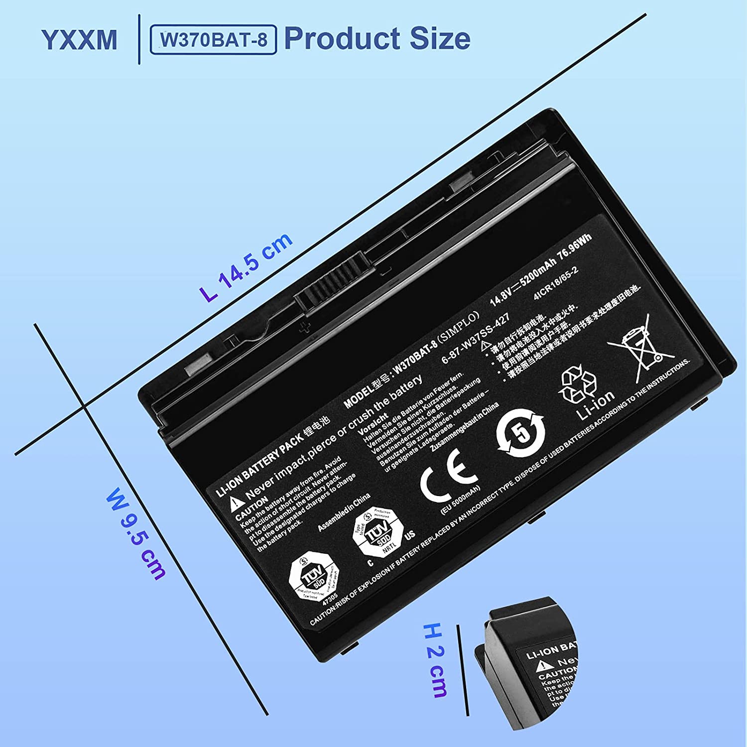 5200mah 76.96Whr 8-Zellen Hasee CW35S Series Akku