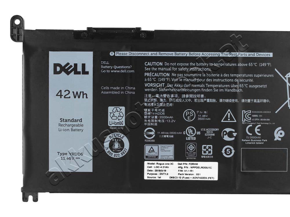 3 Zellen 42Wh Dell YRDD6 Akku