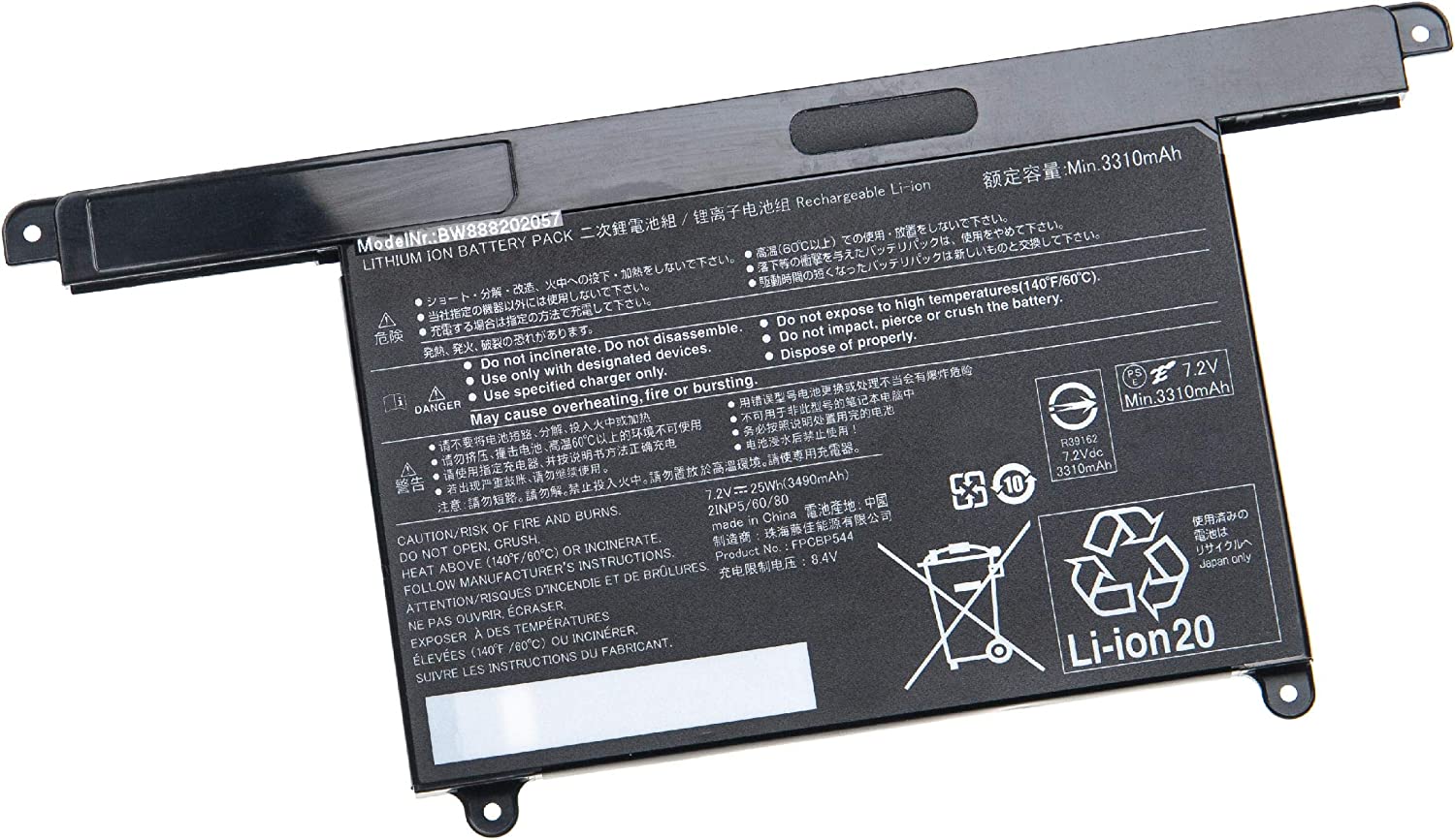 Original 3490mAh 25Wh 2-Zellen Fujitsu FPCBP544 Akku