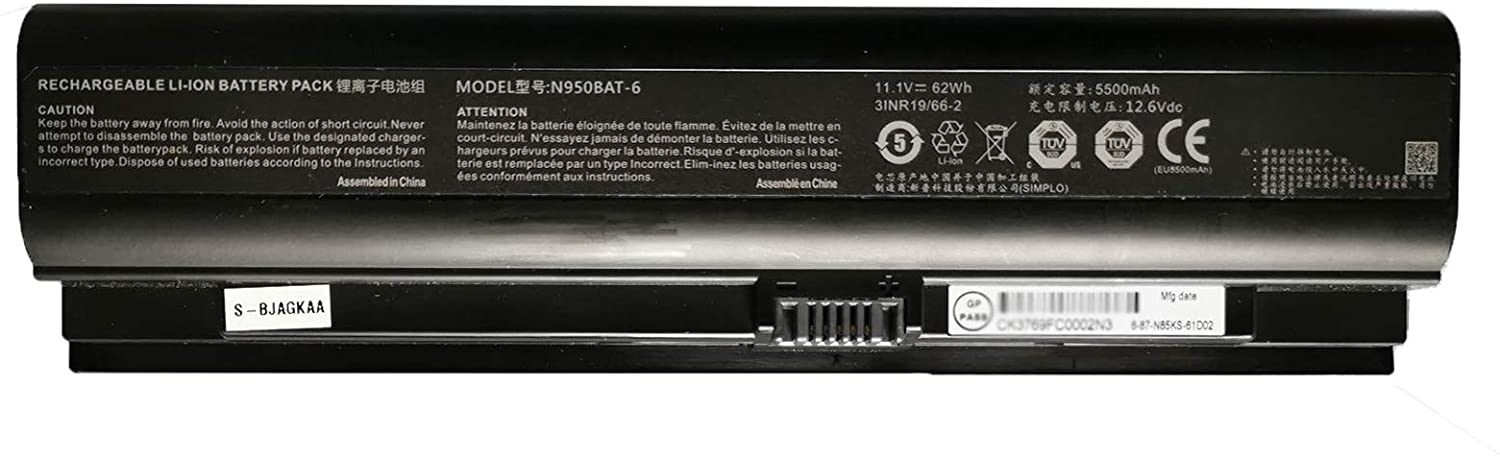 5500mAh 62Wh 6 Zellen Akku für Clevo N950TP6