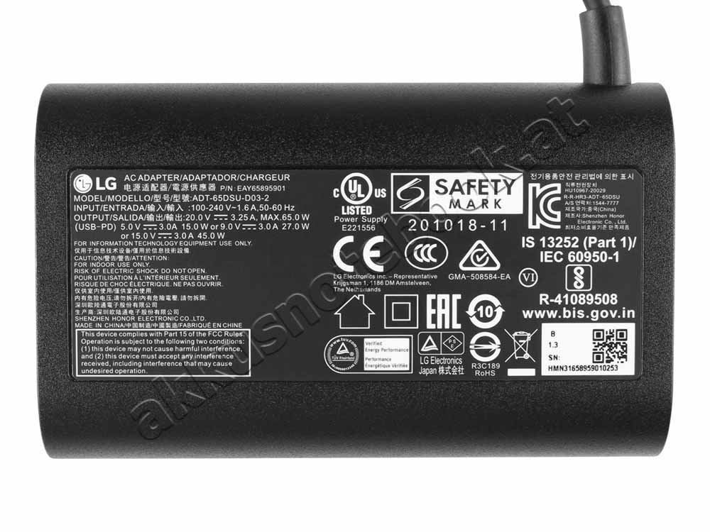 Original 65W USB-C LG Gram 16MR70.ASDU1 Netzteil Ladegerät + Kabel