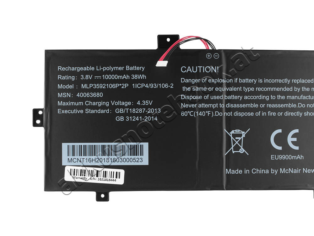 10000mAh 38Wh Akku für Medion MLP3592106P*2P MLP3592106P-2P