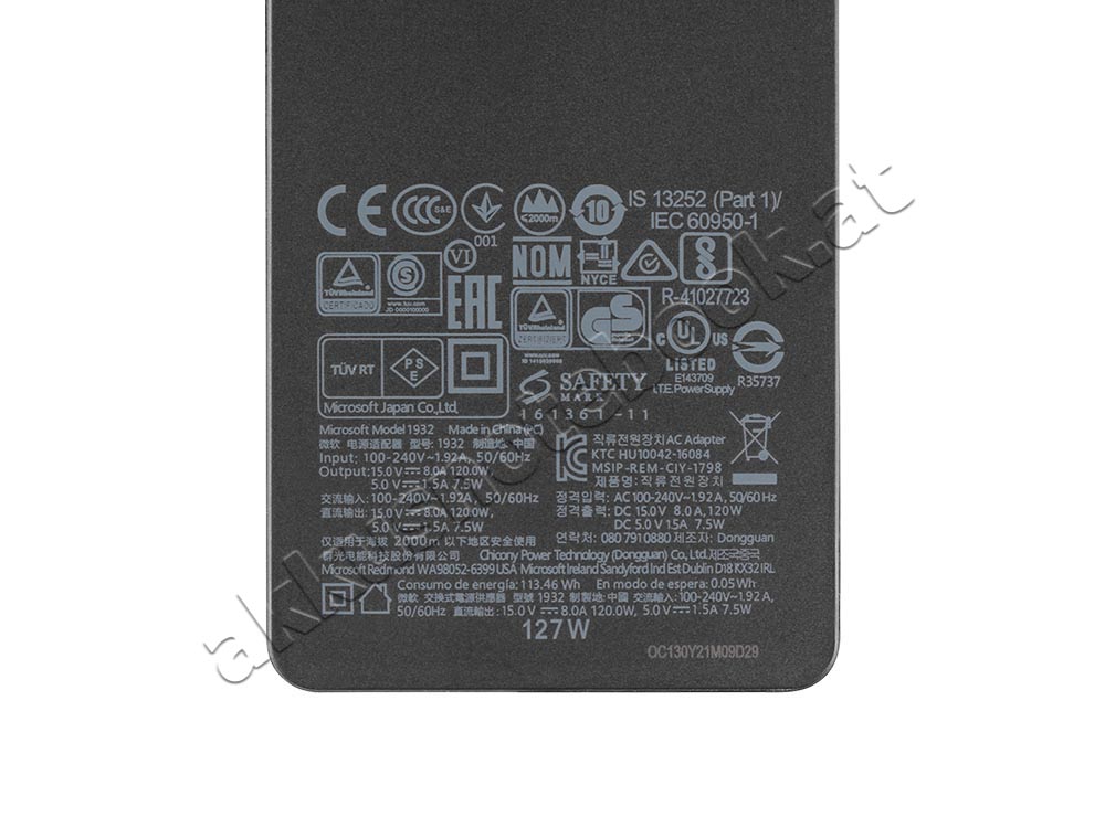 127W Netzteil Ladegerät Microsoft 1932 + Frei Ladekabel