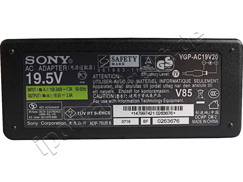 19.5V 3.9A 75W Sony Vaio VGN-CS110DP Notebook Netzteil