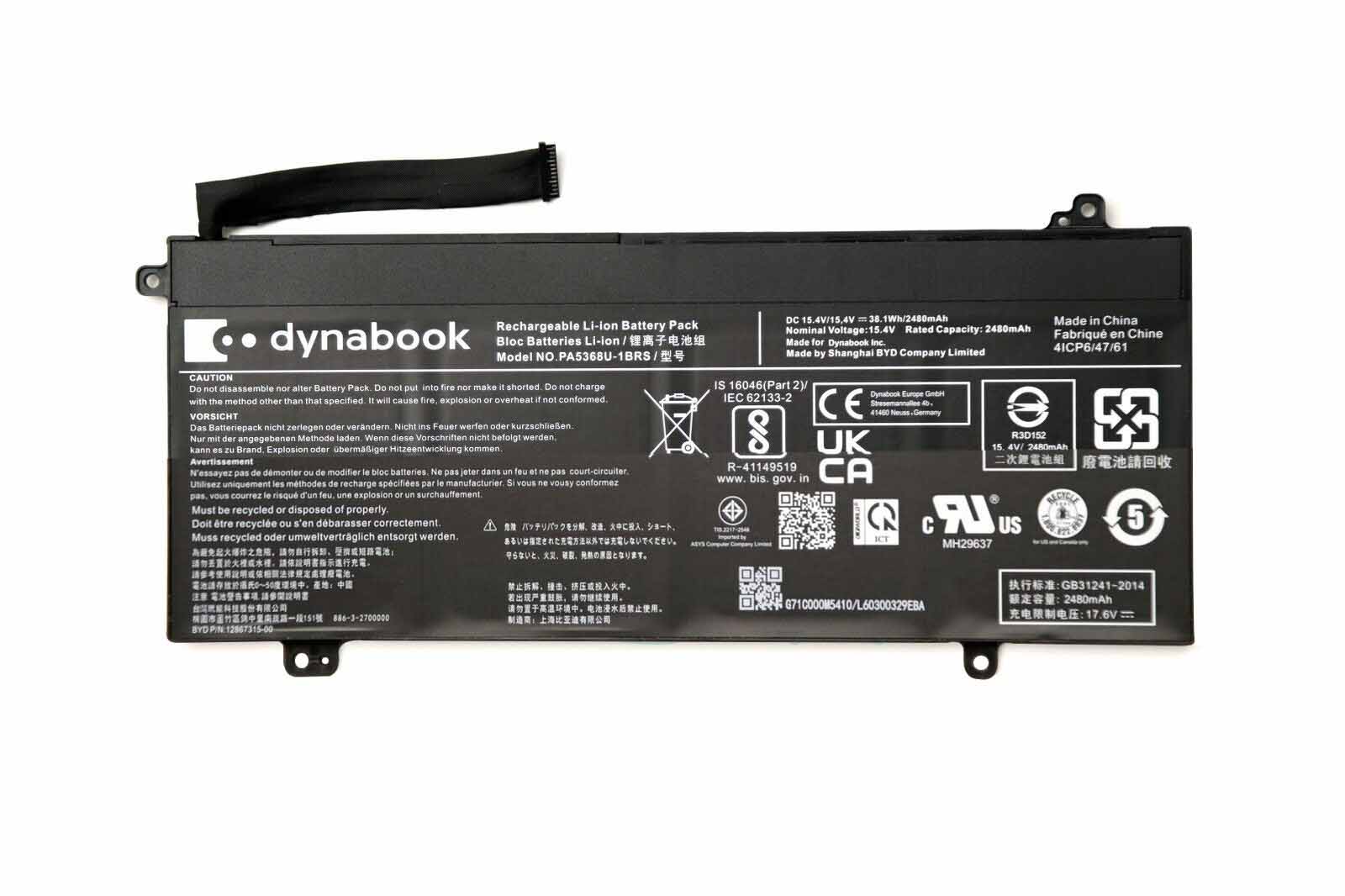 Original 2480mAh 38.1Wh 4-Zellen Toshiba Dynabook PA5368U-1BRS Akku