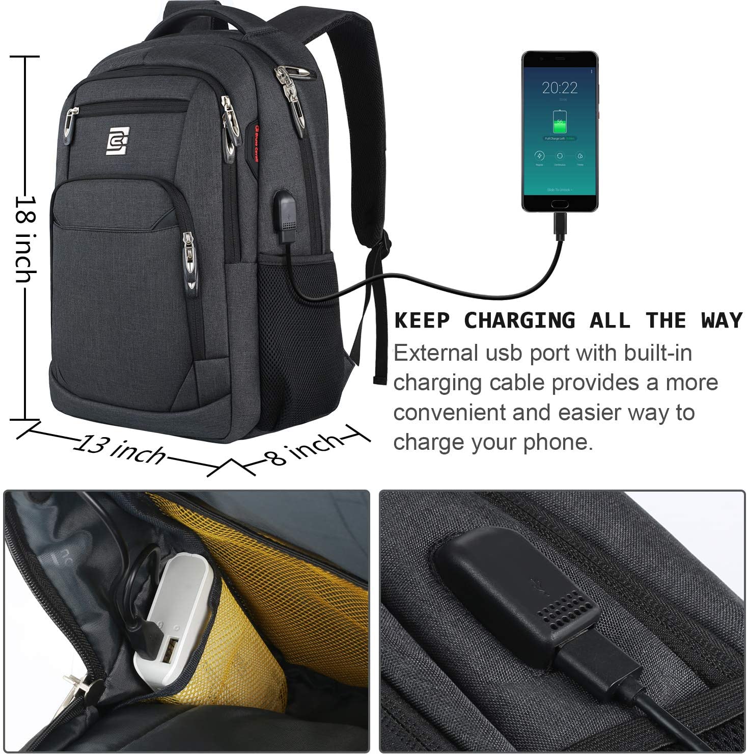 Bruno Cavalli 15.6 Zoll wasserdichter Reisecomputer Schultasche Large Business diebstahlsicherer robuster Laptop-Rucksack mit USB-Ladeanschluss für Apple MacBook Pro 15 Zoll Laptop Schwarz