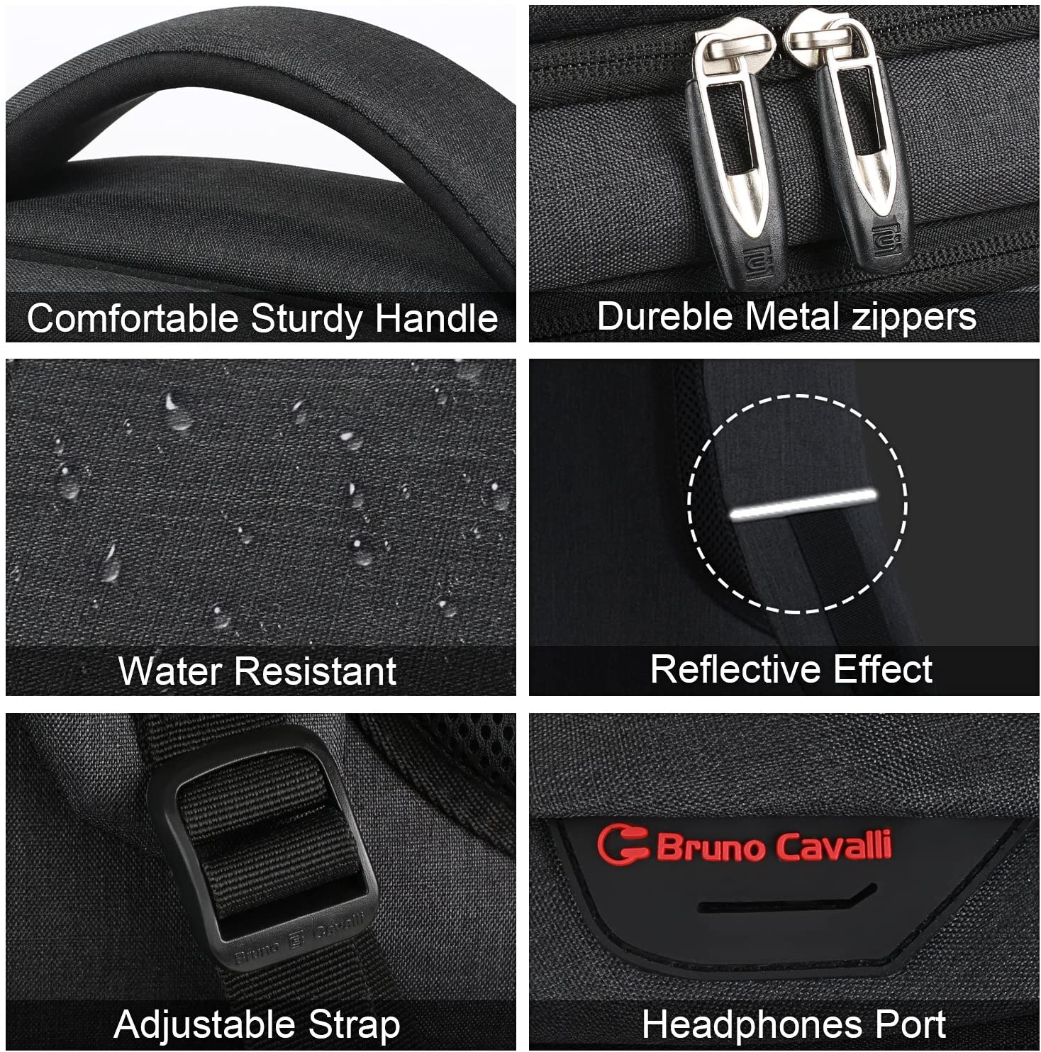 Bruno Cavalli 15.6 Zoll wasserdichter Reisecomputer Schultasche Large Business diebstahlsicherer robuster Laptop-Rucksack mit USB-Ladeanschluss für Apple MacBook Pro 15 Zoll Laptop Schwarz