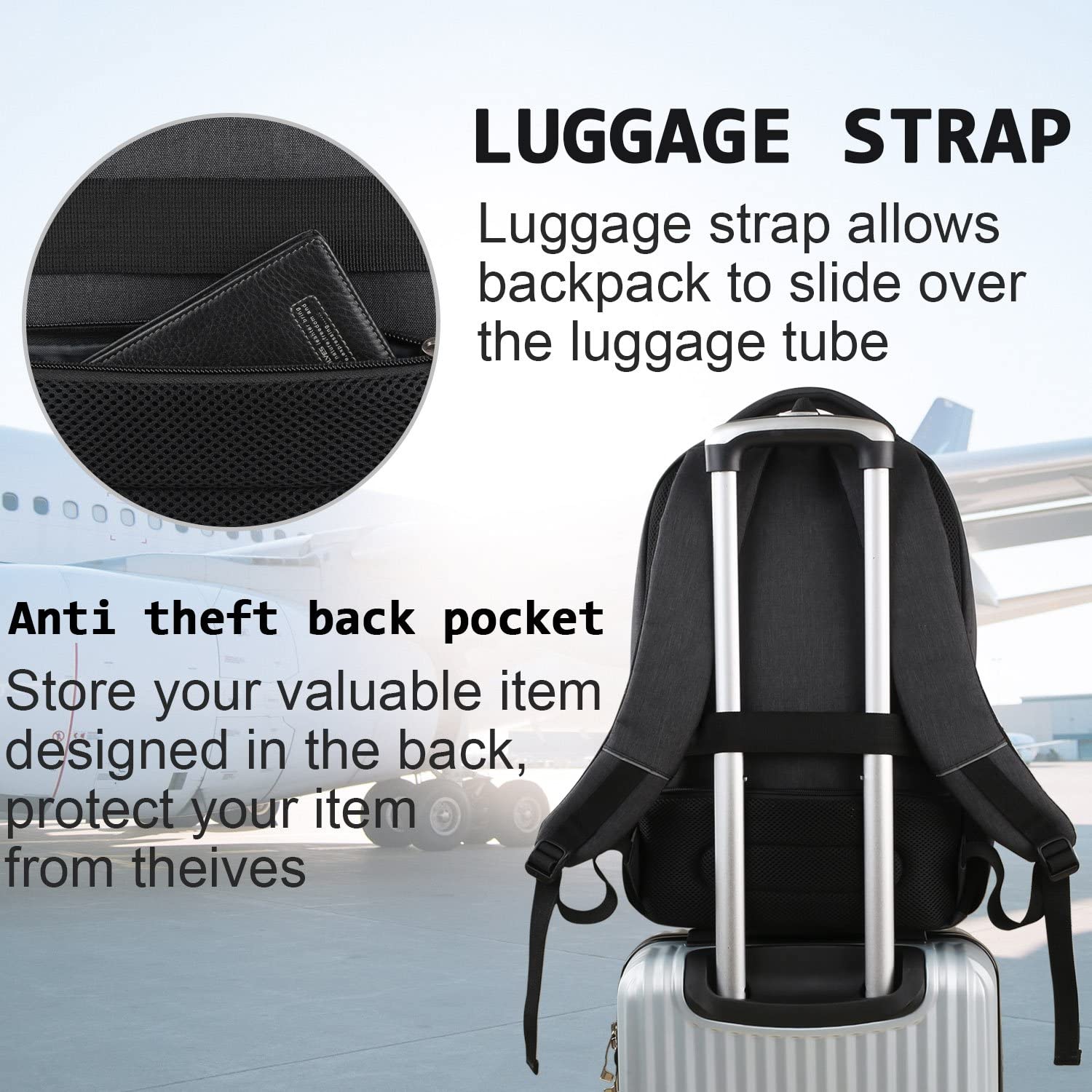 Bruno Cavalli 15.6 Zoll wasserdichter Reisecomputer Schultasche Large Business diebstahlsicherer robuster Laptop-Rucksack mit USB-Ladeanschluss für Apple MacBook Pro 15 Zoll Laptop Schwarz
