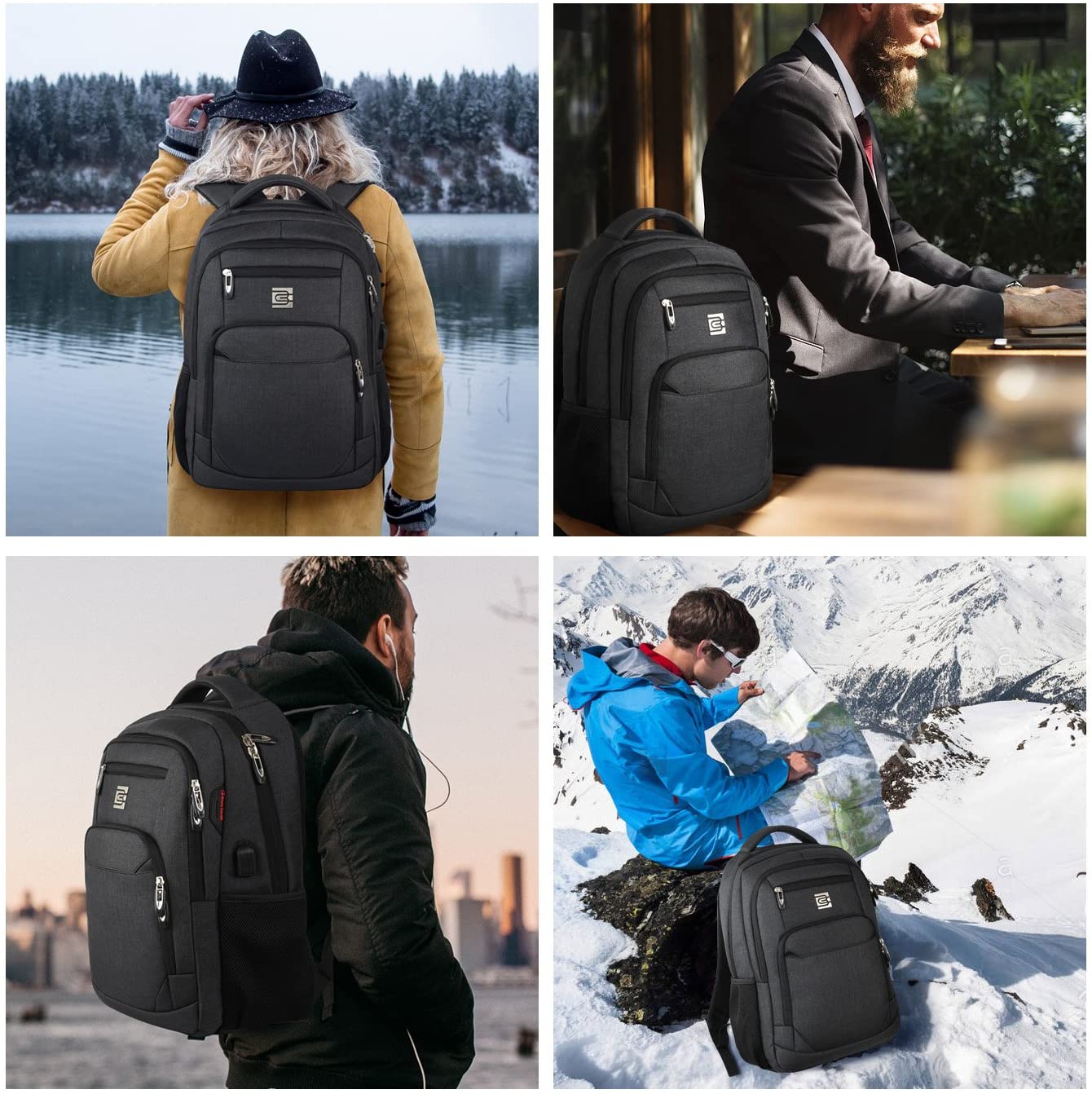 Bruno Cavalli 15.6 Zoll wasserdichter Reisecomputer Schultasche Large Business diebstahlsicherer robuster Laptop-Rucksack mit USB-Ladeanschluss für Apple MacBook Pro 15 Zoll Laptop Schwarz
