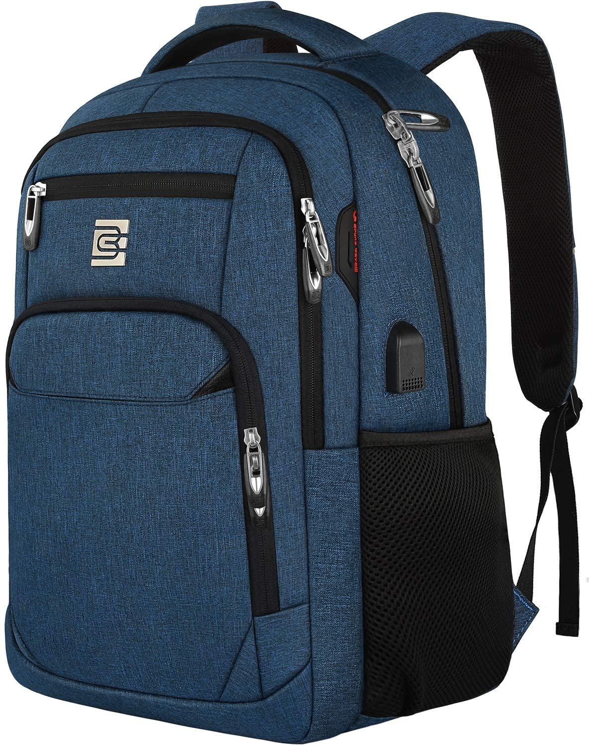 Bruno Cavalli 15.6 Zoll wasserdichter Reisecomputer Schultasche Large Business diebstahlsicherer robuster Laptop-Rucksack mit USB-Ladeanschluss für Apple MacBook Pro 15 Zoll Laptop Blau