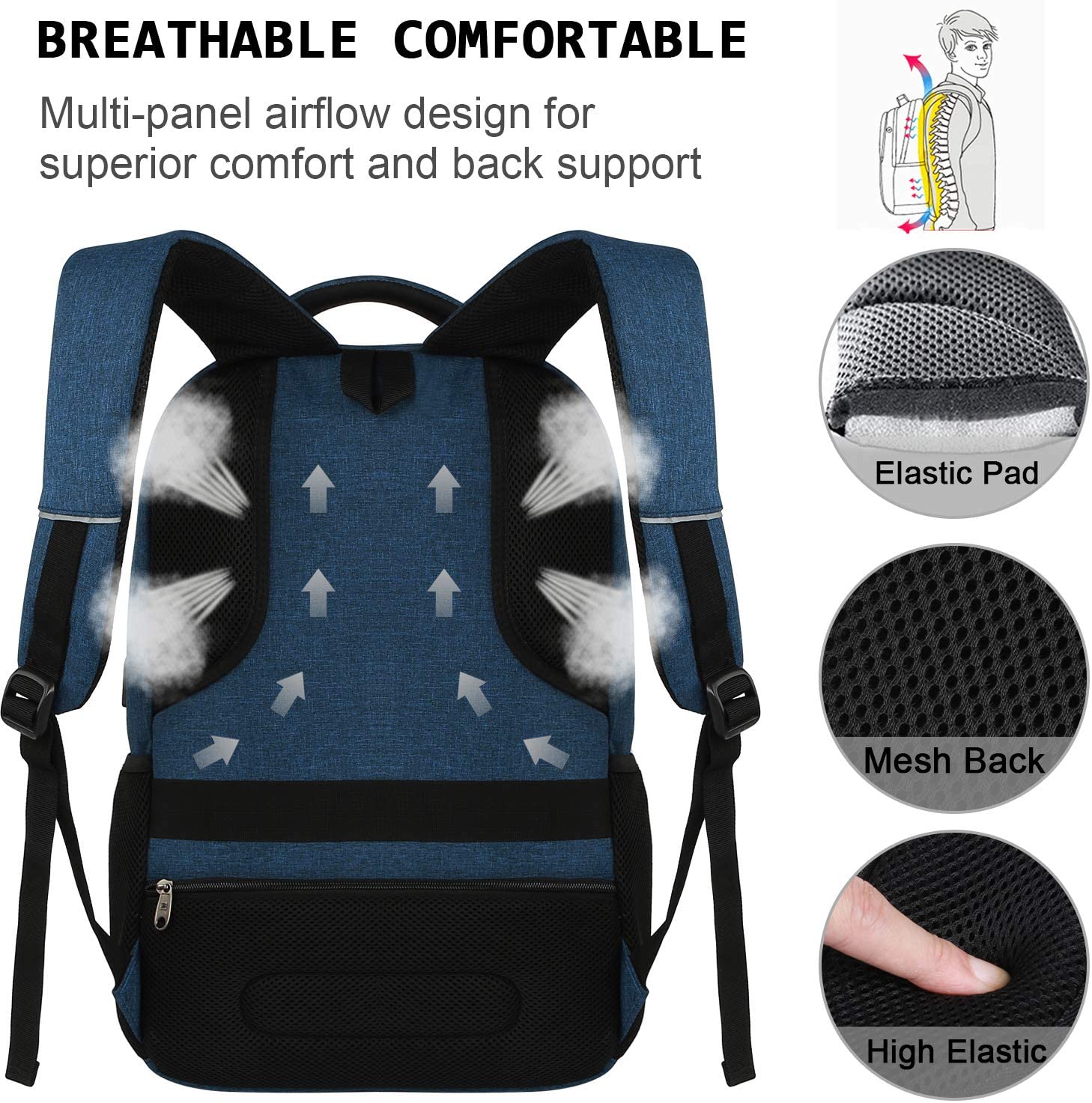 Bruno Cavalli 15.6 Zoll wasserdichter Reisecomputer Schultasche Large Business diebstahlsicherer robuster Laptop-Rucksack mit USB-Ladeanschluss für Apple MacBook Pro 15 Zoll Laptop Blau
