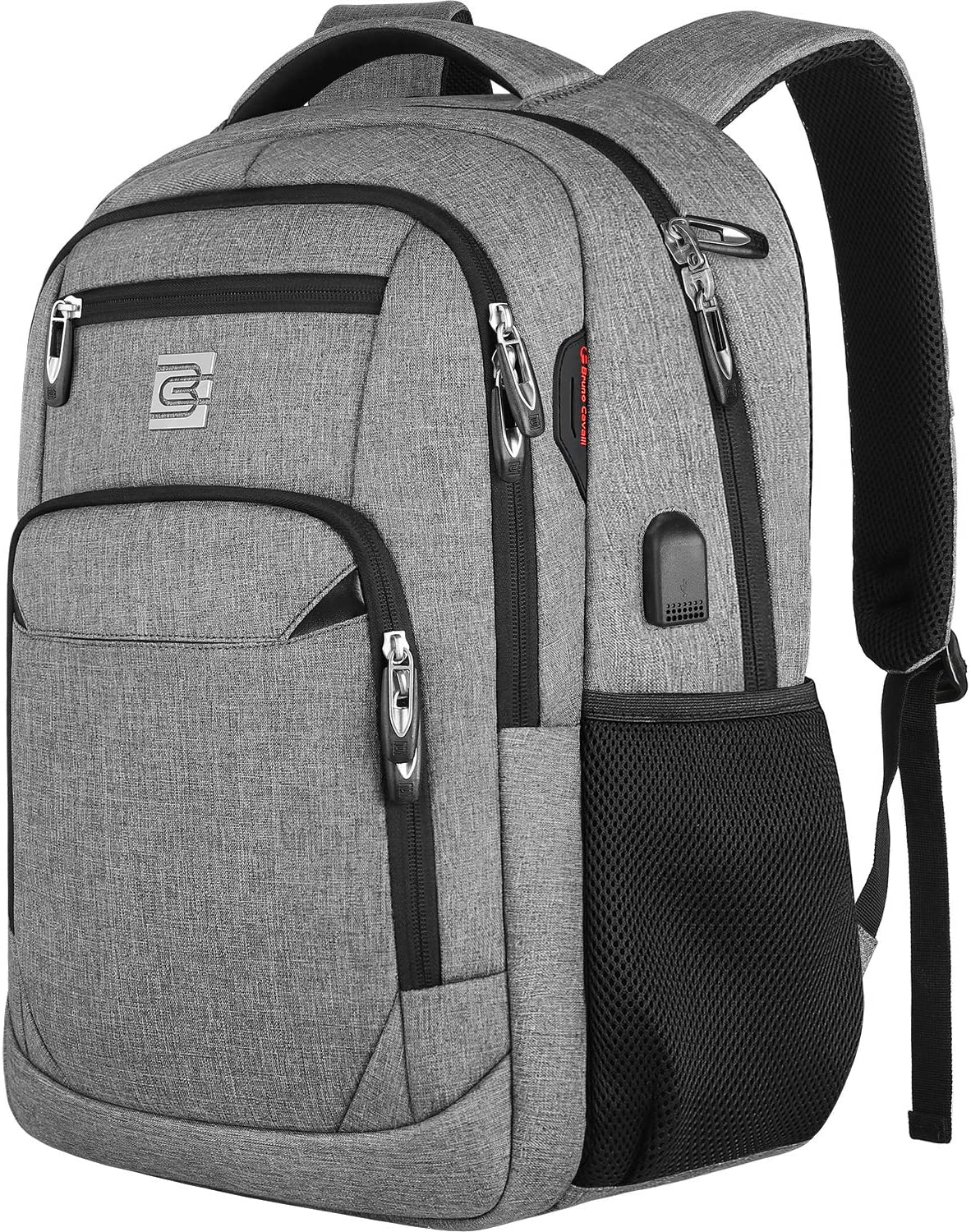 Bruno Cavalli 15,6 Zoll wasserdichter Reisecomputer Schultasche Large Business diebstahlsicherer robuster Laptop-Rucksack mit USB-Ladeanschluss für Apple MacBook Pro 15 Zoll Laptop Grau