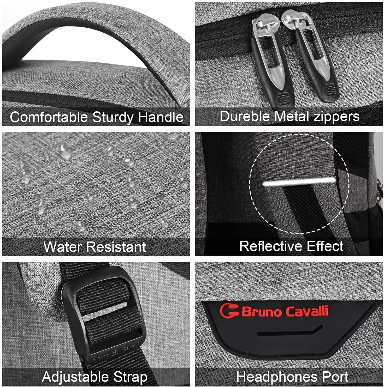 Bruno Cavalli 15,6 Zoll wasserdichter Reisecomputer Schultasche Large Business diebstahlsicherer robuster Laptop-Rucksack mit USB-Ladeanschluss für Apple MacBook Pro 15 Zoll Laptop Grau