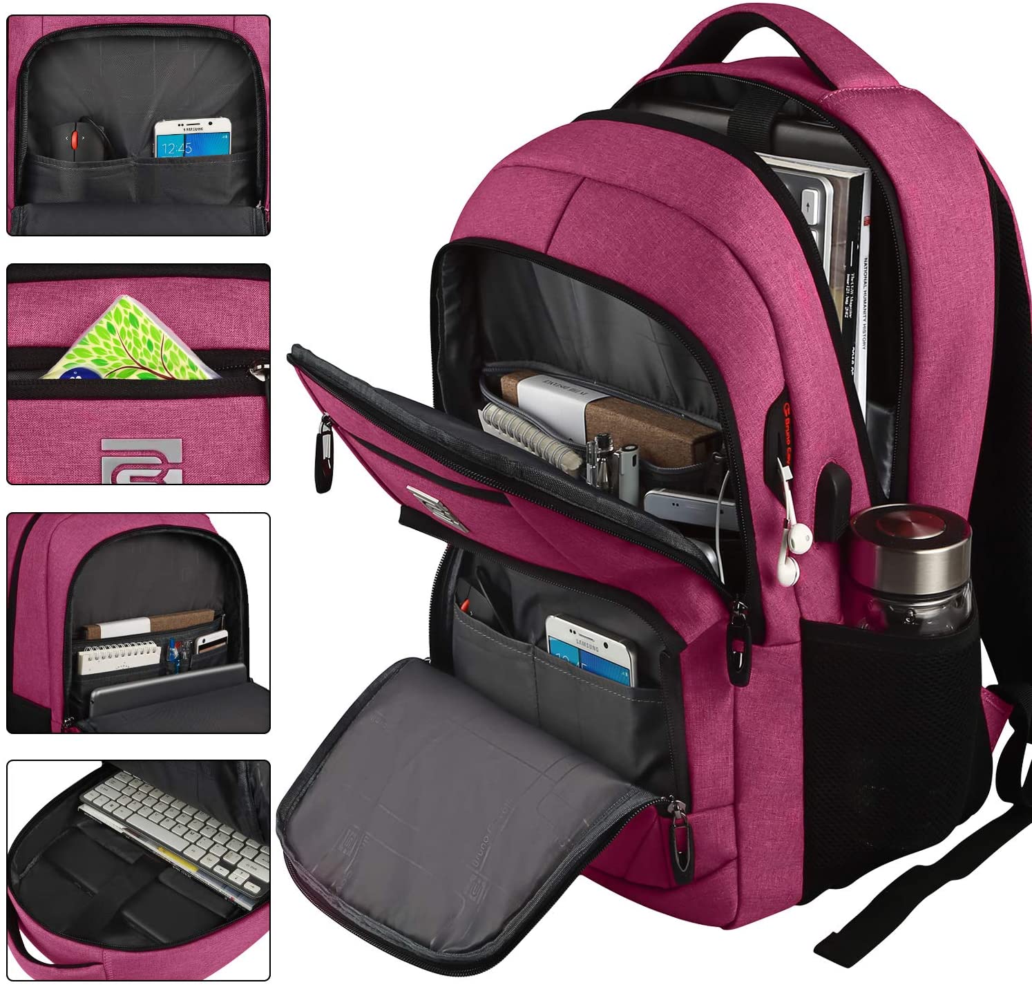 Bruno Cavalli 15.6 Zoll wasserdichter Reisecomputer Schultasche Large Business diebstahlsicherer robuster Laptop-Rucksack mit USB-Ladeanschluss für Apple MacBook Pro 15 Zoll Laptop Rosenrot