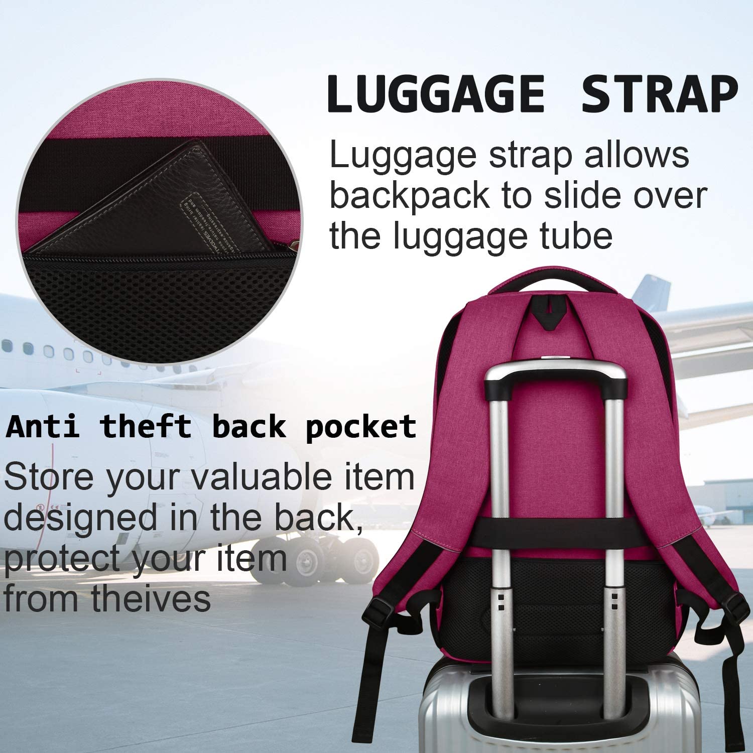Bruno Cavalli 15.6 Zoll wasserdichter Reisecomputer Schultasche Large Business diebstahlsicherer robuster Laptop-Rucksack mit USB-Ladeanschluss für Apple MacBook Pro 15 Zoll Laptop Rosenrot