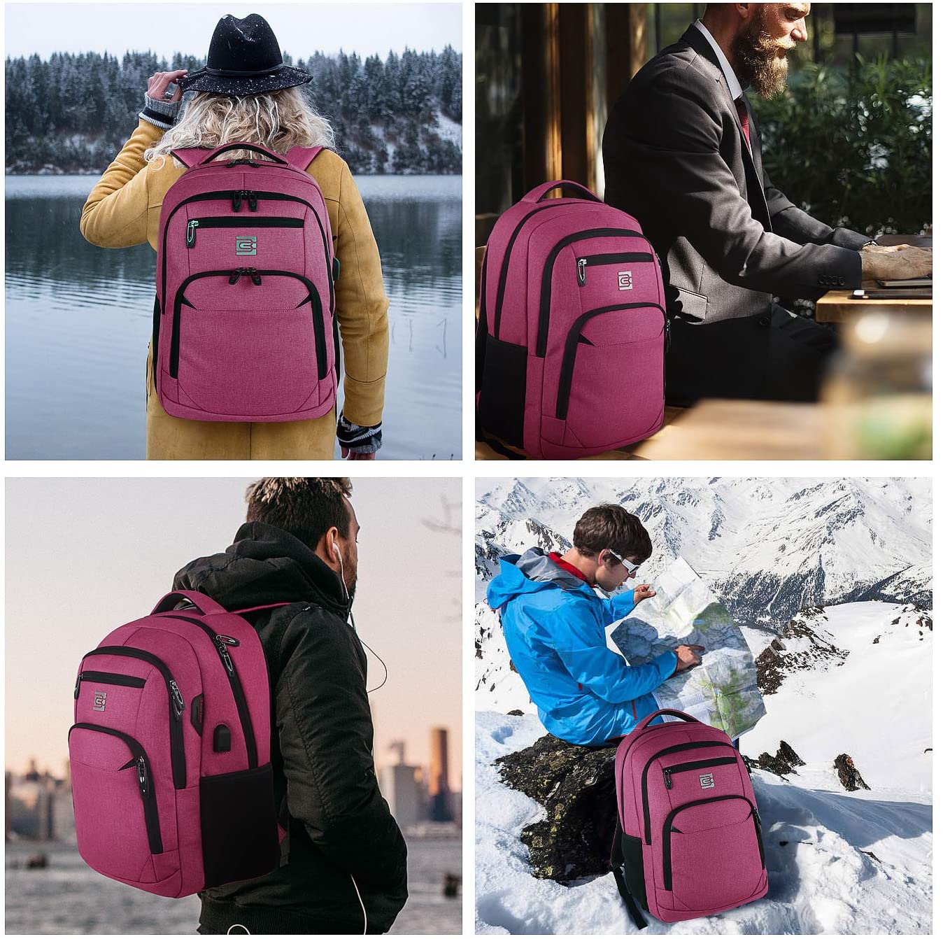 Bruno Cavalli 15.6 Zoll wasserdichter Reisecomputer Schultasche Large Business diebstahlsicherer robuster Laptop-Rucksack mit USB-Ladeanschluss für Apple MacBook Pro 15 Zoll Laptop Rosenrot