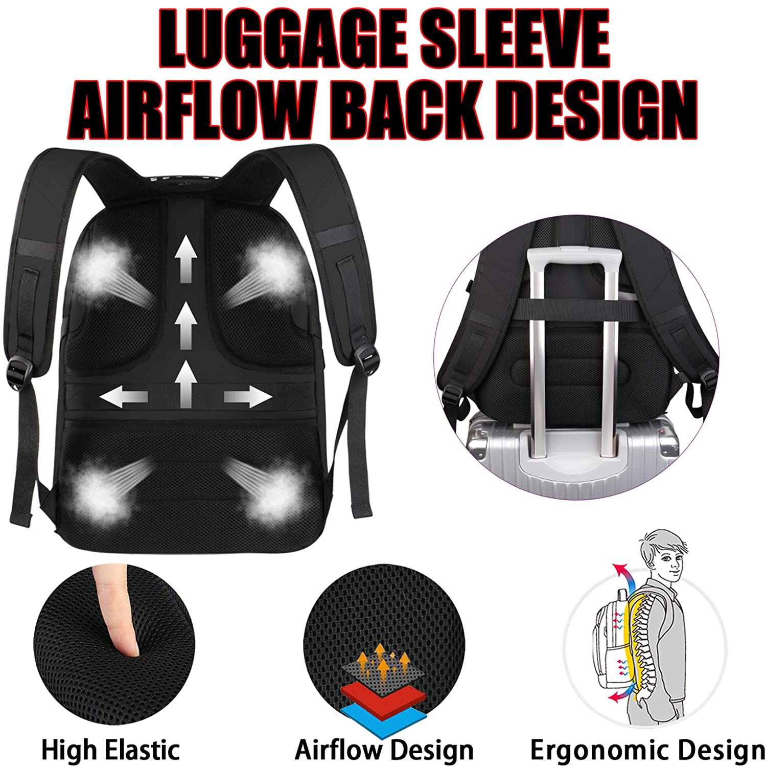 SwissGear 17-Zoll hochelastischer Multi-Fach-Reiserucksack Laptop-Rucksack ergonomisches Design mit USB-Ladeanschluss geeignet für Lenovo Legion 13,3 Zoll Laptop Schwarz