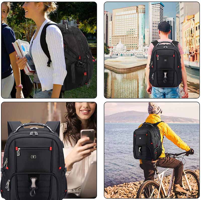 SwissGear 17-Zoll hochelastischer Multi-Fach-Reiserucksack Laptop-Rucksack ergonomisches Design mit USB-Ladeanschluss geeignet für Lenovo Legion 13,3 Zoll Laptop Schwarz