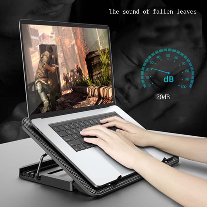 ICE COOREL Gaming Laptop Cooling Pad Laptop Silent Fan Radiator Base Bracket, mit 6 höhenverstellbaren + 2 USB Anschlüssen + 1 Handyhalterung passend für Laptop Acer ConceptD 13,5 Zoll Rot und Schwarz