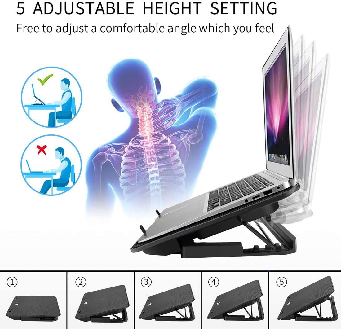 ICE COOREL Gaming Laptop Cooling Pad Laptop Silent Fan Radiator Base Bracket, mit 6 höhenverstellbaren + 2 USB Anschlüssen + 1 Handyhalterung passend für Laptop Acer ConceptD 13,5 Zoll Rot und Schwarz