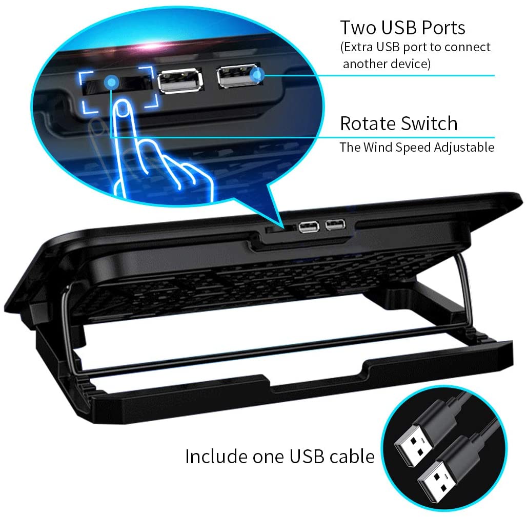 ICE COOREL Gaming Laptop Cooling Pad Laptop Silent Fan Radiator Base Bracket, mit 6 höhenverstellbaren + 2 USB Anschlüssen + 1 Handyhalterung passend für Laptop Acer ConceptD 13,5 Zoll Rot und Schwarz