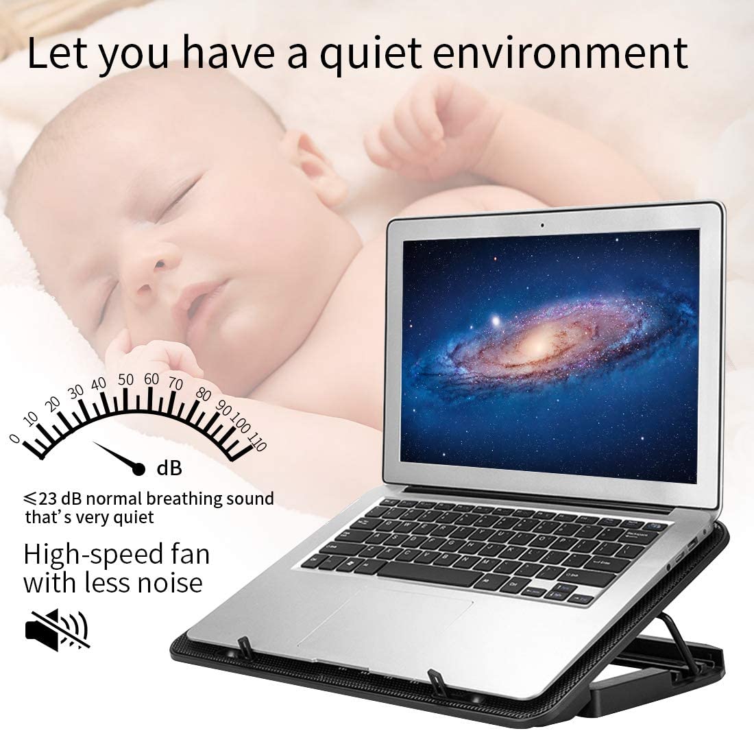 ICE COOREL Gaming Laptop Cooling Pad Laptop Silent Fan Radiator Base Bracket, mit 6 höhenverstellbaren + 2 USB Anschlüssen + 1 Handyhalterung passend für Laptop Acer ConceptD 13,5 Zoll Rot und Schwarz